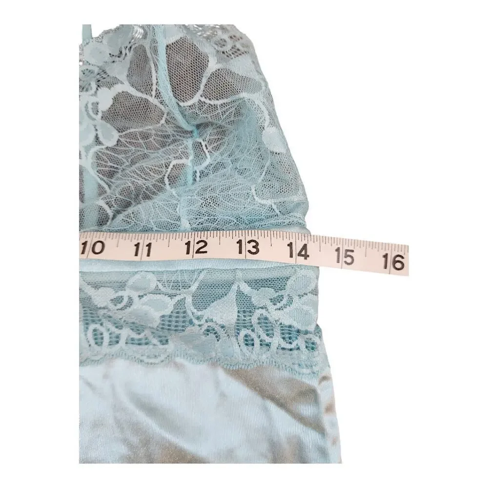 Ornella womens sz XL satin lace slip cami top lingerie light blue Y2K - Picture 6 of 7